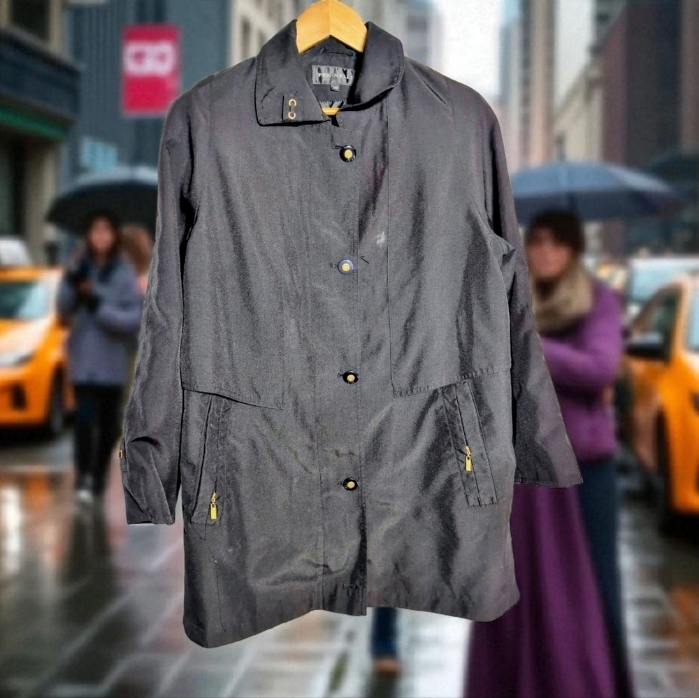 Vintage Fen-nelli Sz 7/8 Stylish Black Women's Rain Jacket